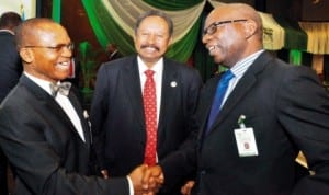 L-R: Director-General Debt Management Office, Dr Abraham Nwankwo, Deputy Executive  Secretary, United Nations Economic Commission for Africa, Mr Abdala   Hamdok and Director, Planning, UNECA, Mr George Ogboro, at the Seventh AU-ECA joint annual meeting in Abuja,  yesterday. Photo: NAN