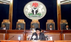 Chief Justice of Nigeria, Justice Aloma Mukhtar, delivering her address at the swearing-in of new judges of the Court of Appeal in Abuja, last Monday.