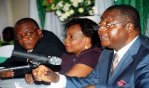 L-R: Deputy Vice Chancellor, Academics, University of Nigeria Nssuka (UNN), Prof. Polycarp Chigbo, Deputy Vice Chancellor, Enugu Campus, Prof. Ifeoma Enemo and Vice Chancellor, Prof. Barth Okolo, at a news conference on the institution's 43rd Convocation in Enugu, last Monday. Photo: NAN. 