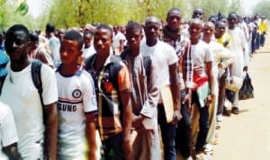 Applicants queue for screening during the Nigerian Immigration Service Recruitment in Sokoto State, recently.