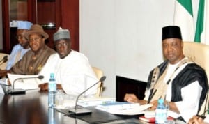 L-R: Solicitor General of the Federation, Abdullahi Yola, Permanent Secretary, Ministry of Power, Dr Godknows Igali, Minister of Transport, Senator  Idris Umar and  Vice  President Namadi Sambo at the Joint Meeting of NCP with the Governing Board of  Niger Delta Power Holding Company Limited in Abuja, recently.