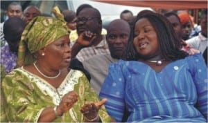 Rivers State Commissioner of Information and Communications, Mrs Ibim Semenitari (right) and President, Mark of Destiny Mission, Pastor Bridget Okujagu during the commissioning of the Destiny Skills Acquisition Centre, Okujagu, Port Harcourt, last Tuesday.       Photo: Ibioye Diama