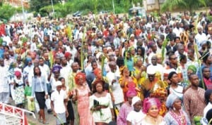 Catholic faithful during palm sunday procession in abuja on Sunday 