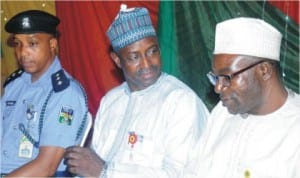 L-R: Officer in-charge of NNPC Police out-station, ASP Akilu Ghali, Executive Director, Services, Kaduna Refining and Petrochemical Company (KRPC), Alhaji Idi Mukhtar and Manager, Public Affairs (KRPC), Alhaji Abdullahi Idris, at the Physical and Cyber Security Awareness Campaign for NNPC staff and family members in Kaduna, recently.