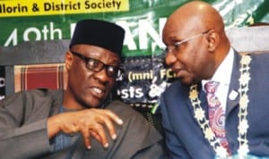 Governor Abdulfatah Ahmed of Kwara State (left), with  President, Institute of Chartered Accountants of Nigeria (ICAN),  Alhaji Alkali Muhammed, at the 9th Northern Zonal Districts’ Conference of ICAN in Ilorin, yesterday.