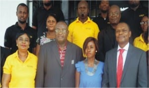 Front Row, L-R: Director, Human Resourses and Administration, Advertising Practitioner Council of Nigeria (APCON), Mrs Abimbola Ipaye, Registrar, Alhaji Bello Kankarofi, Winner of International Festival of Creativity, Dimtang Bishmang and representative of Cannes Lions Nigeria, Nnadi Ndu, during the presentation of winner of International Festival of Creativity to APCON Management in Lagos, yesterday