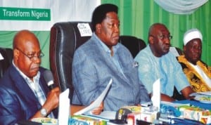 L-R: Former Chief Executive of Newswatch Magazine, Mr Ray Ekpu, Minister of Culture, Tourism and National Orientation, Mr Edem Duke, Director-General, National Orientation Agency, Chief Mike Omeri and Etsu of Karu, Luka Baba, at a media roundtable on reporting the National Conference in Abuja, recently.