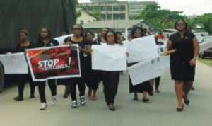 Women protesting against the activities of evil men in Port Harcourt, Rivers State recently.