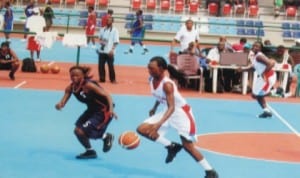 Volleyball players in action during a national tournament in Port Harcourt, Rivers State, recently.