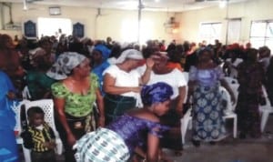 Worshipers of Ascension Apostolic Church, Ahiamakara, Port Harcourt, celebrating the Resurrection of Jesus Christ (Easter Sunday) at the church auditorium, yesterday.