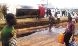 Scene of a petrol tanker accident at Uselu in Benin City, recently.