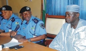 L-R:  Deputy Commissioner of Police, Finance and Administration, Mr Valantine Ntomchukwu, Commissioner of Police, Kaduna State, Alhaji Umar Shehu and Deputy Commissioner of Police (CID), Alhaji Gazali Mohammed, at the decoration of newly promoted officers  in Kaduna last Friday. Photo: NAN