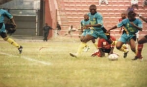 Secondary school football players struggling for honour during a soccer event in Port Harcourt, Rivers State recently.