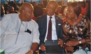 L-R: Dr Noble Abe, Vice Chancellor, Rivers State University of Science and Technology, Prof Barineme Fakae (middle) and Administrator, Greater Port Harcourt City Development Authority, Dame Aleruchi Cookey-Gam at the 2014 Easter Choral Night in Port Harcourt, last Monday.