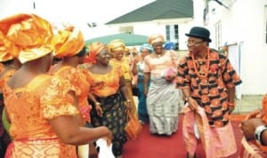 Rivers State Commissioner for Budget and Economic Planning, Mr Gogo Levi Charles, taking a dance step at the ceremony in Ikuru Town.