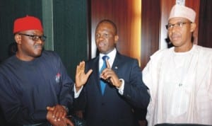 L-R: Minister of Health, Prof. Onyebuchi Chukwu, Minister of State 11 for Foreign Affairs, Dr Nurudeen Muhammad and Minister of State for Health, Dr Khaliru Alhassan, at the Federal Executive Council meeting in Abuja last Wednesday.