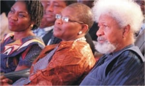 R-L Guest Speaker, Prof. Wole Soyinka; Guest of Honour, Dr Oby Ezekwesili and Representative of the Special Assistant To President Goodluck Jonathan on Documentation, Omolara Woods, at the Port Harcourt World Book Capital on Wednesday