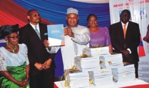 From Left: Founder, Nanet Hotels, Chief Nancy Akpabio, Author of Hospitality Management Practices in Nigeria, Mr Ini Akpabio, Representative of the Minister of Culture, Tourism and National Orientation, Dr Paul Adalikwu, Commissioner, Federal Character Commission, Chief Margaret Icheen, Co-author of the book, Mr Denis Orjime and a  Fct High Court Judge, Justice Folasade Ojo, at the official launch of Hospitality Management Practices in Nigeria in Abuja last Thursday. Photo: NAN