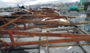 Roof of the Otto Police Barrack, Ebute Metta,destroyed by rainstorm in Lagos, recently. Photo: NAN