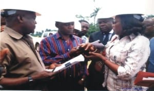 L-R: Chairman, Rivers State House of Assembly Committee on Greater Port Harcourt City Development Authority, Hon. Chigbo Sam Eligwe, Deputy Speaker of the Assembly, Hon. Leyii Kwanee and Sole Administrator, GPHCDA, Dame Aleruchi Cookey-Gam, during an oversight function visit of the committee, yesterday.