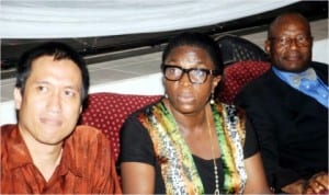 L-R: Indonesian Deputy Director, Trade and Investment, Mr Bona Kasuma, representative of Sun Media, Mrs Neta Nwosu and Vice President, Membership Development, Enugu Chamber of Commerce, Industry, Mines and Agriculture, Dr Emeka Nwankpa, during Indonesian business forum at the on going 25th Enugu International Trade Fair in Enugu, yesterday.