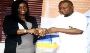 Chairman, Rivers State Internal Revenue Service, Mrs Onene Osila Oshiko-Obele (left), presenting a sourvenir to Chairman, Rivers State House of Assembly Committee on Finance, Hon Josiah Olu, during the committee’s oversight visit to the Internal Revenue Service, last Thursday. Photo: Chris Monyanaga