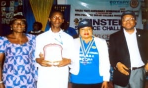 The Winner, Einstein Science Challenge, Onyenaucheya Chimdiukwu ( 2nd left), with his mother, Mrs Rita Onyenaucheya (left), President, Rotary Club of Port Harcourt, GRA, Rtn. Mediline Tador (2nd right) and Executive Director, RSSDA, Mr. Noble Pepple, during the science exhibition/closing ceremony of Einstein Science Challenge Season Two, organised by Rotary Club of Port Harcourt, GRA and RSSDA  in Port Harcourt recently. Photo: Egberi .A. Sampson 