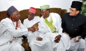 L-R: Former President Shehu Shagari, Deputy Governor of Kano Stae, Alhaji Abdullahi Ganduji, an Activist, Dr Junaid  Mohammed and High Commissioner of Pakistan to Nigeria, Muhammad Saleem, at  the 75th National Day  of the Islamic Republic of Pakistan in Abuja last Sunday. Photo: NAN