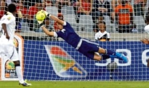 A goalkeeper making a save during one of the CAF Champions league matches last weekend