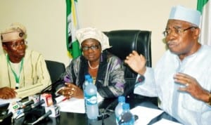 L-R: Permanent Secretary, Ministry of Environment, Mr Taye Haruna; Minister of Environment, Mrs Laurentia Mallam and Retired Lt.-Gen. Theophilus  Danjuma, during the inaugural meeting with officials of T.Y. Holdings Limited and the Nigerian  Conservation Foundation on Private Sector Participation in the Management of National Parks in Nigeria in Abuja last Friday. Photo: NAN