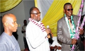 L-R: Director-General, Enugu Chamber of Commerce, Industry, Mines and Agriculture (ECCIMA), Sir Emeka Okereke, Vice President Works, ECCIMA, Mr Nonye Osakwe and Ebonyi State Commissioner for Commerce, Dr Ifeanyi Ikeh, during a reception for Ebonyi State for participating in the on-going 25th Enugu International Trade Fair, recently.