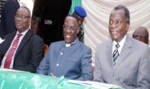 L-R: Kwara State Chief Judge, Justice Olatunji Bamigbola, Governor Abdulfatah Ahmed and former President of Court of Appeal, Justice Ayo Salami, at the 2014 Biennial Law Week in Ilorin, yesterday.
