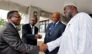 From Left: Executive Secretary, African Capacity Building Foundatin (ACBF), Prof. Emmanuel Nnadozie, Communications Consultant to ACBF, Mr Paul Okolo, Executive Director, Editorial Operations, News Agency of Nigeria (NAN), Mr Isaac Ighure, Managing Editor, Mr Lawal Ado during Prof. Nnadozie’s visit to NAN headquarters in Abuja on Friday. Photo: NAN