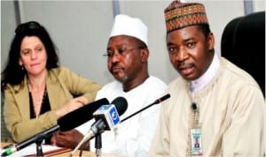 L-R: Head, Population and Nutrition Office, USAID, Dr Nancy Lowenthal, Acting Director, Disease Control and Immunisation, National Primary Health Development Agency (NPHCDA), Dr Adamu Nuhu and NPHCDA Executive Director, Dr Ado Muhammad, at a news conference on 2014 Africa Vaccination Week in Abuja, yesterday