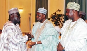  Governor Babangida Aliyu of Niger State (left), condoling with Vice President Namadi Sambo (middle) over the death of his brother, Capt. Yusuf Sambo, in Abuja, recently. With them is  Governor Ramalan Yero of Kaduna State. 