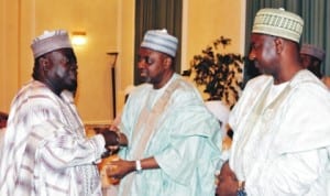  Governor Babangida Aliyu of Niger State (left), condoling with Vice President Namadi Sambo (middle) over the death of his brother, Capt. Yusuf Sambo, in Abuja, recently. With them is  Governor Ramalan Yero of Kaduna State. 