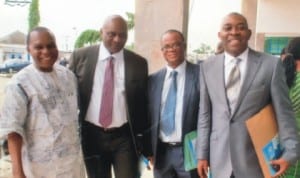 Special Adviser to the Rivers State Governor on Strategy and Planning, Okey Okirie (right) Permanent Secretary, Ministry of Budget/Economic Planning, Promise Njiowhor  (3rd left) and others at a public function.