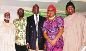 From Left: Former Head of State, General Abdusalami Abubakar, Chief Executive Officer, Thecable Online Newspaper, Mr Simon Kolawole, Governor Babatunde Fashola of Lagos, Chairman, Senate Committee on Navy, Senator Chris Anyanwu and publisher of Thisday Newspapers, Mr Nduka Obaigbena, at the inauguration of Thecable Online Newspaper in Lagos last Tuesday. Photo: NAN