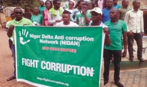 Members of Niger Delta Anti-corruption Network protesting against corruption in Benin City recently. Photo: NAN