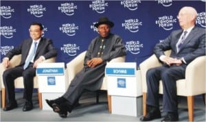 L-R: Chinese Prime Minister, Mr Li Keqiang, President Goodluck Jonathan and the Founder/Executive Chairman, World Economic Forum, Prof Klaus Schwab, at the opening of 2014 World Economic Forum on Africa in Abuja, yesterday