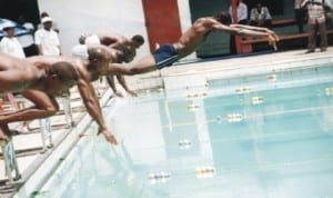 Swimmers struggling for honours during a national event in Port Harcourt, Rivers State recently. Photo: Chris Monyanaga