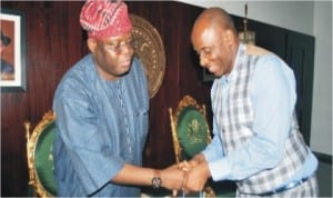 Governor Chibuike Rotimi Amaechi welcomes Senator Olugbenga Obadara, Chairman, Senate Committee on Privatization during a courtesy visit to Government House, Port Harcourt. 