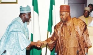 Vice President Namadi Sambo (right), with Minister of Transport, Senator, Idris Umar, at the meeting on Kaduna Power Plant, Ge Rock substation fuel storage , railway- and all stakeholders, at the presidential villa in Abuja, recently.