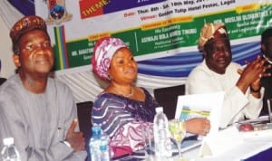 L-R: Governor Babatunde Fashola of Lagos State, Deputy Governor, Mrs Adejoke Orelope-Adefulire and Speaker, Lagos State House of Assembly, Mr Kuforiji  Adeyemi, at the 11th Lagos Executives and Legisative Parley in Lagos, recent.