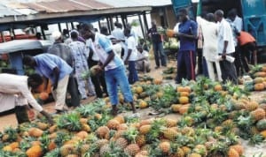 People buying pineapples at the fruit market in Bauchi, recently