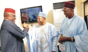 L-R: Former Senate President, Senator Adolphus Wabara, former Deputy Senate President, Senator Ibrahim Mantu and Alhaji Usman Faruk, during their registration as delegates to National Conference in Abuja, recently.