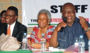 L-R:Resident Electoral Commissioners for Cross Rivers State, Mr Mike Igini; Akwa Ibom, Mrs Thelma Iremiren and Rivers State, Mr Aniedi Ikoiwak, at a retreat for Management and Operational Staff of Rivers INEC in preparation for 2015 general election at Tai Local Government Area of Rivers State, yesterday
