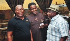 PHCCIMA President (middle), Engr Emeka Unachukwu, Prince Nnamdi Ogbogbo (left) and Chapp Jumbo (right), at a business meeting. Photo: NAN