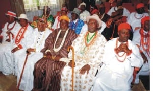 Some of the Traditional Rulers of Oil Mineral Producing Communities of Nigeria (Trampcom), during their meeting with President Goodluck Jonathan at the Presidential Villa in Abuja, last Saturday. Photo: NAN 