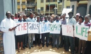 Members of Justice and Peace Development Commission of the Catholic Church, Anambra State, protesting over the abduction of Chibok school girls in Nkpor,  yesterday